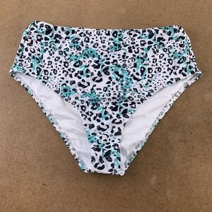 Avanova Women's Size Large Green Leopard Print High Waisted Bikini Bottom New